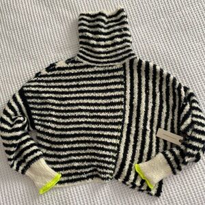 Anthropologie cropped Striped Black and Cream Turtleneck Sweater